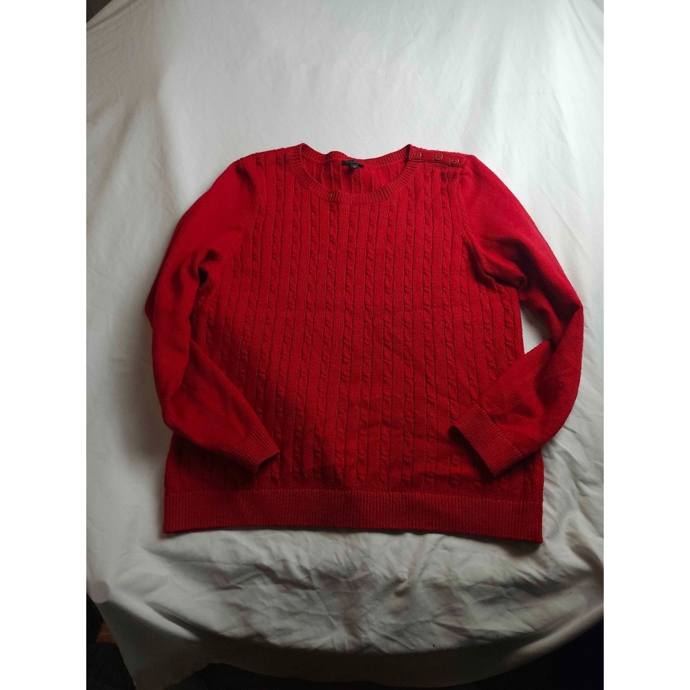 Talbots Sweater Womens Large Red Classic Americana Old Money Coastal Cable Knit